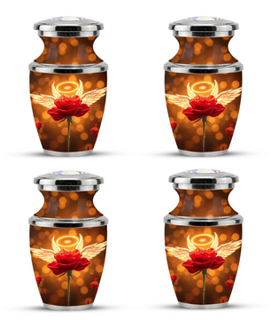 Red Rose Angel Cremation Urn for Ashes, Funeral Flower Memorial Urn for Adults