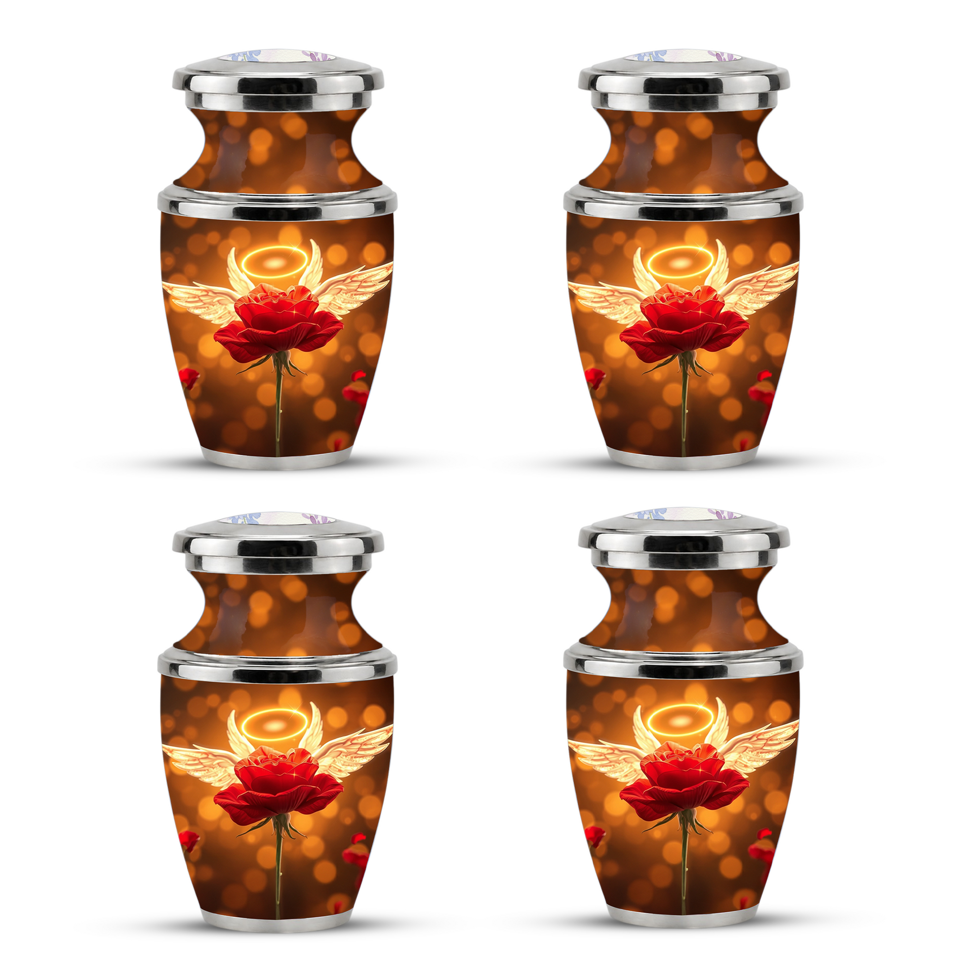 Red Rose Angel Cremation Urn for Ashes, Funeral Flower Memorial Urn for Adults