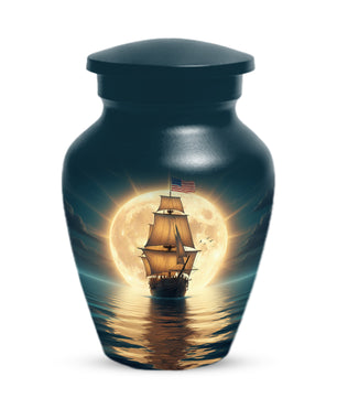 American Flag Sailing Ship Urn for Dad – Personalized Nautical Cremation Urns for Father