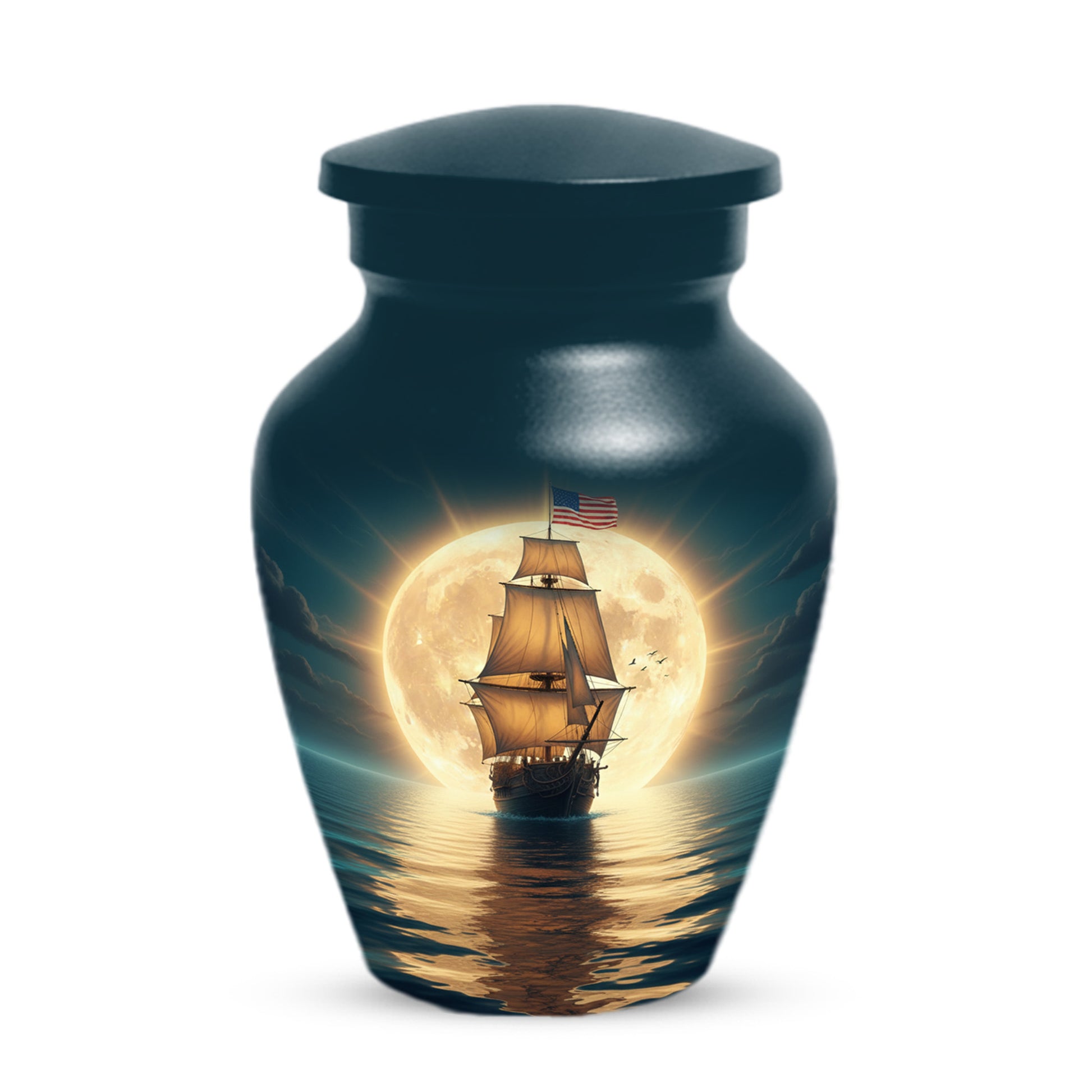 American Flag Sailing Ship Urn for Dad – Personalized Nautical Cremation Urns for Father