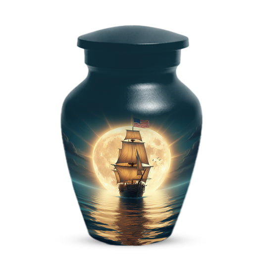 American Flag Sailing Ship Urn for Dad – Personalized Nautical Cremation Urns for Father