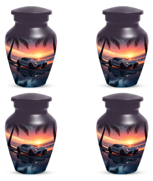 Beach Sunset Car Cremation Urn for Human Ashes | Adult Urn with Sports Car