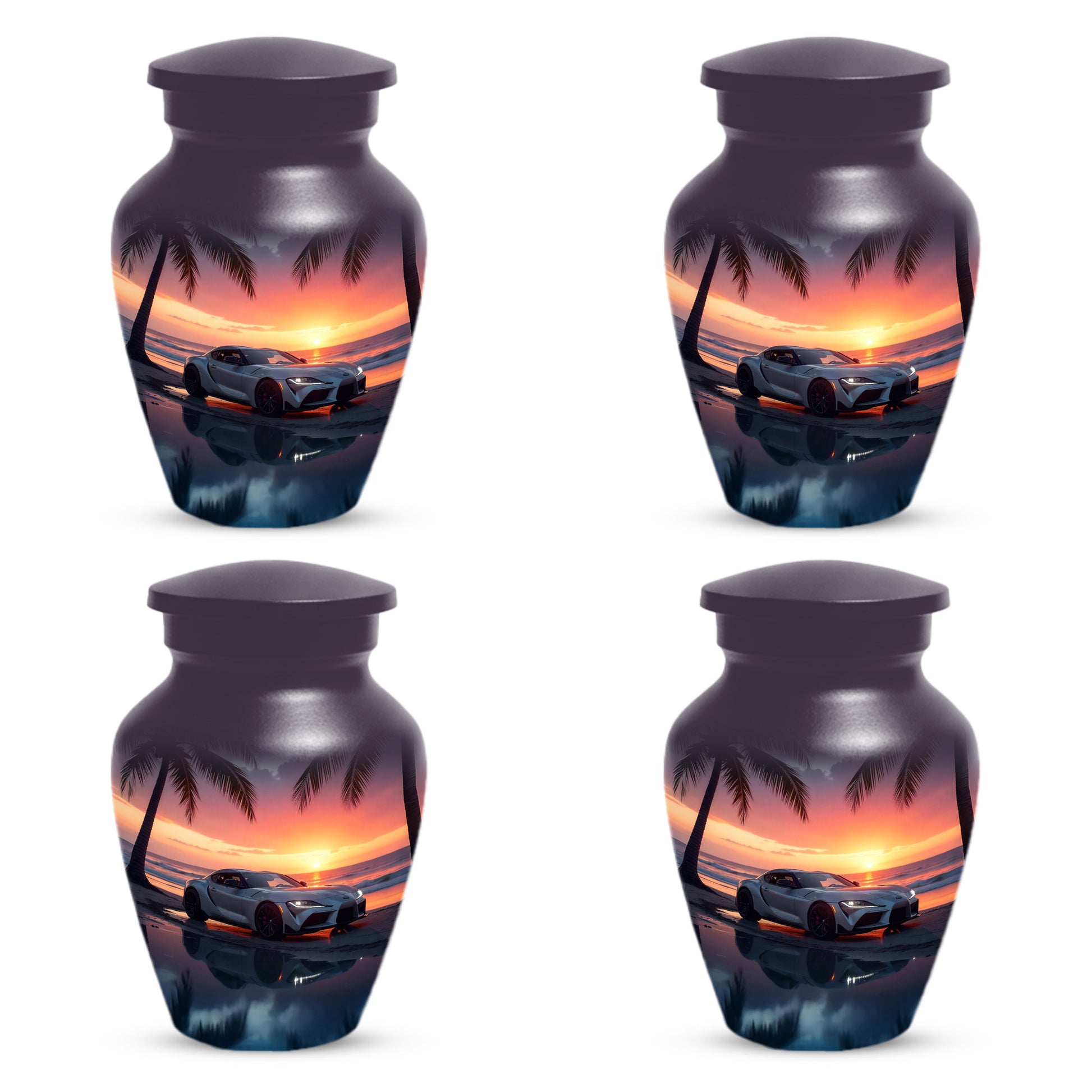 Beach Sunset Car Cremation Urn for Human Ashes | Adult Urn with Sports Car