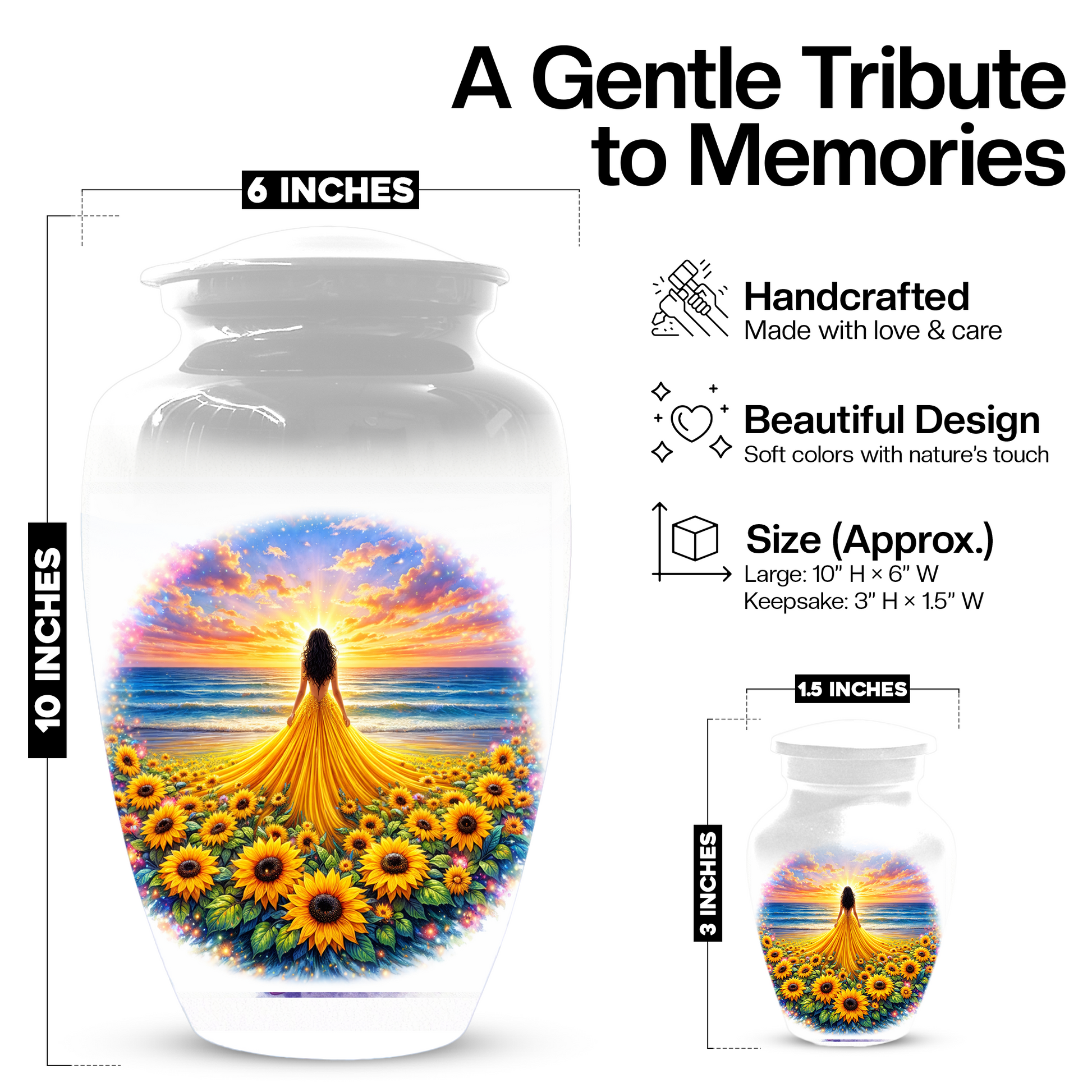 Sunflower Memorial Urn for Ashes | Custom Cremation Urn for Mom