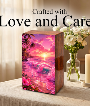 Pink Ocean Urn For Ashes - Beach Small Urns For Men and Women