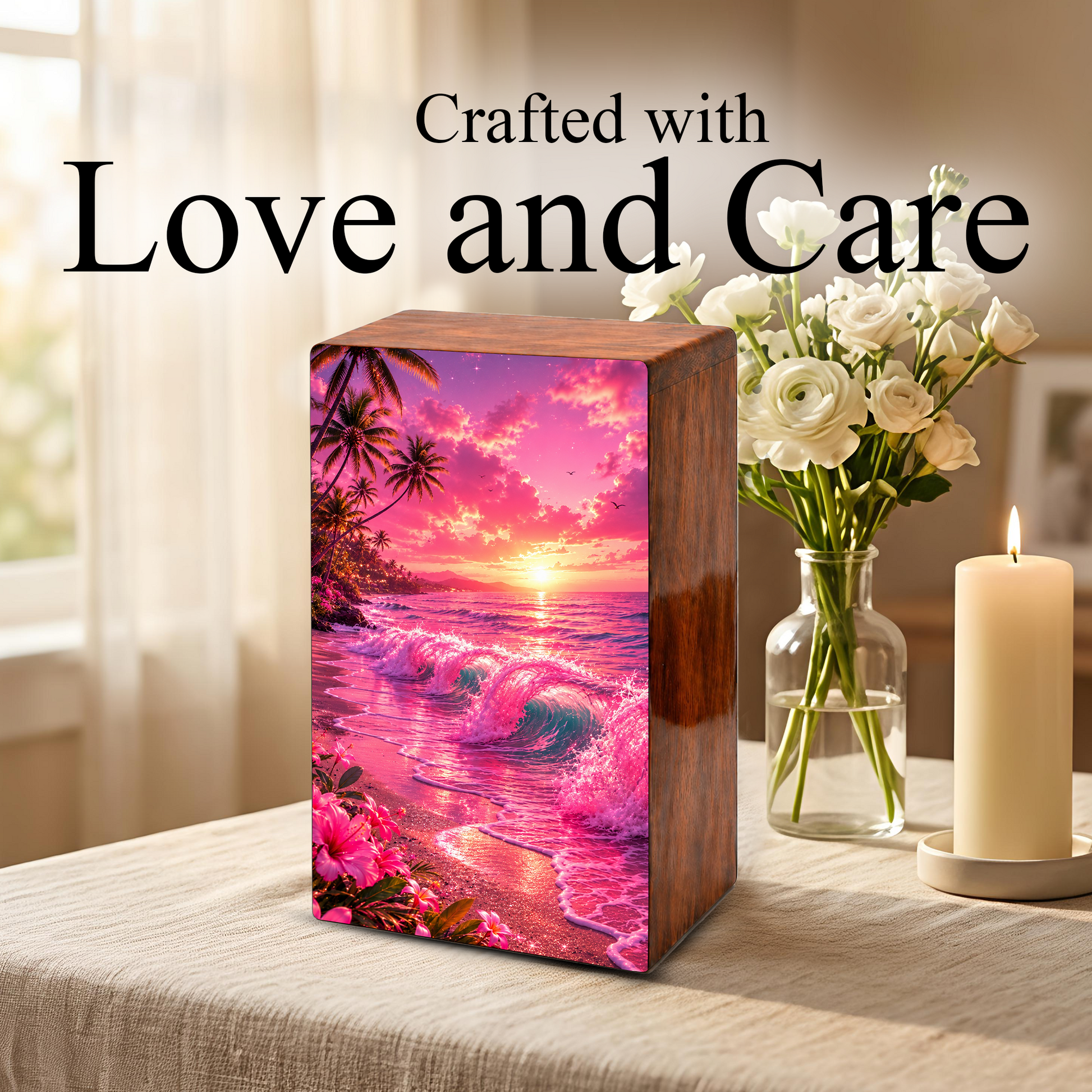 Pink Ocean Urn For Ashes - Beach Small Urns For Men and Women