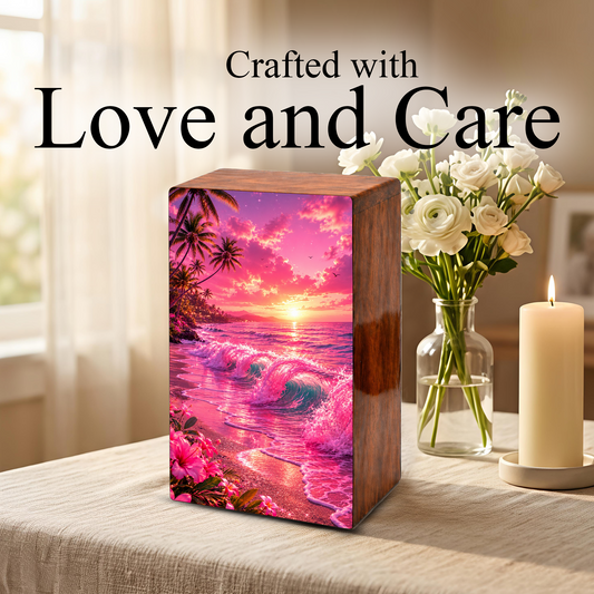 Pink Ocean Urn For Ashes - Beach Small Urns For Men and Women