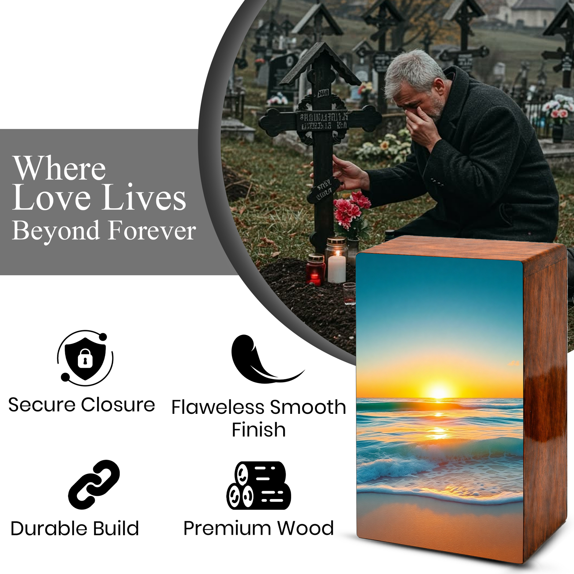 Sunset Beach Urn – Ocean Sunset Memorial Keepsake Urns for Human Ashes
