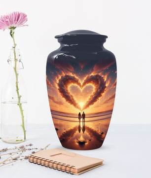 Beach Sunset Heart Adult Urn for Human Ashes | Romantic Ocean Cremation Urn for Adults