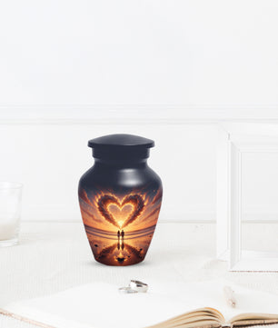 Beach Sunset Heart Adult Urn for Human Ashes | Romantic Ocean Cremation Urn for Adults