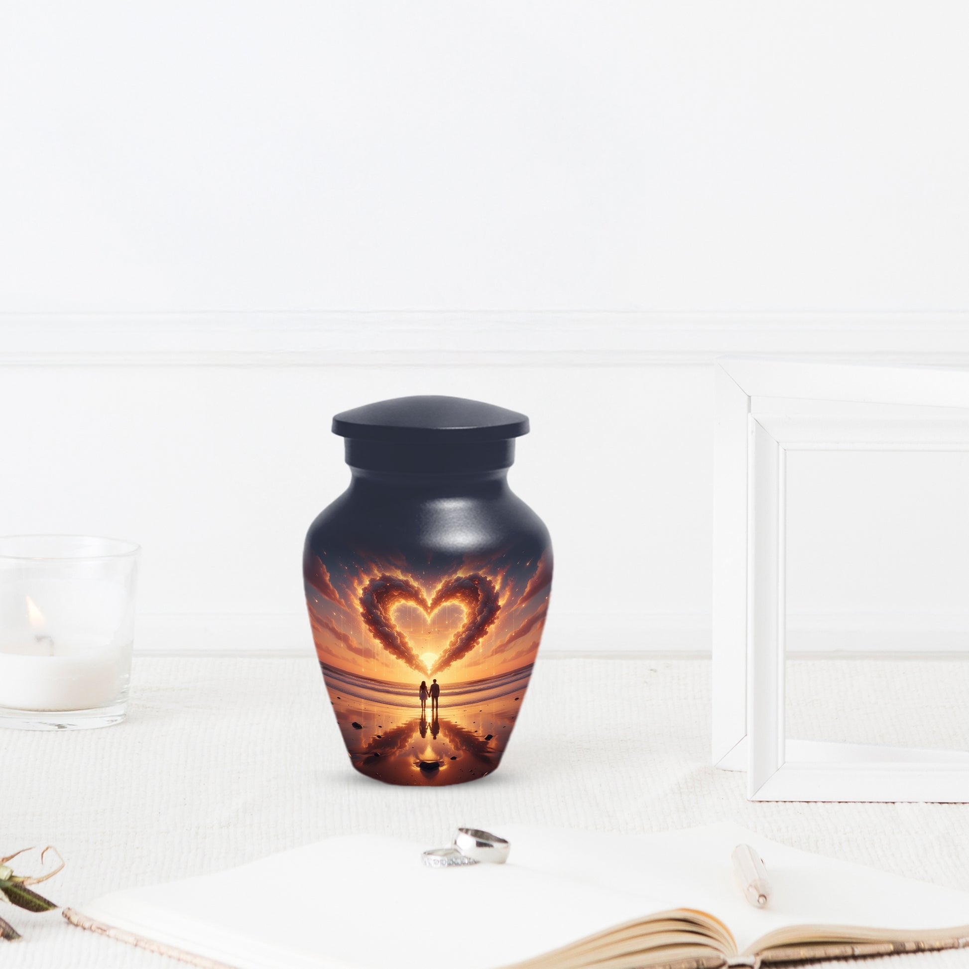 Beach Sunset Heart Adult Urn for Human Ashes | Romantic Ocean Cremation Urn for Adults