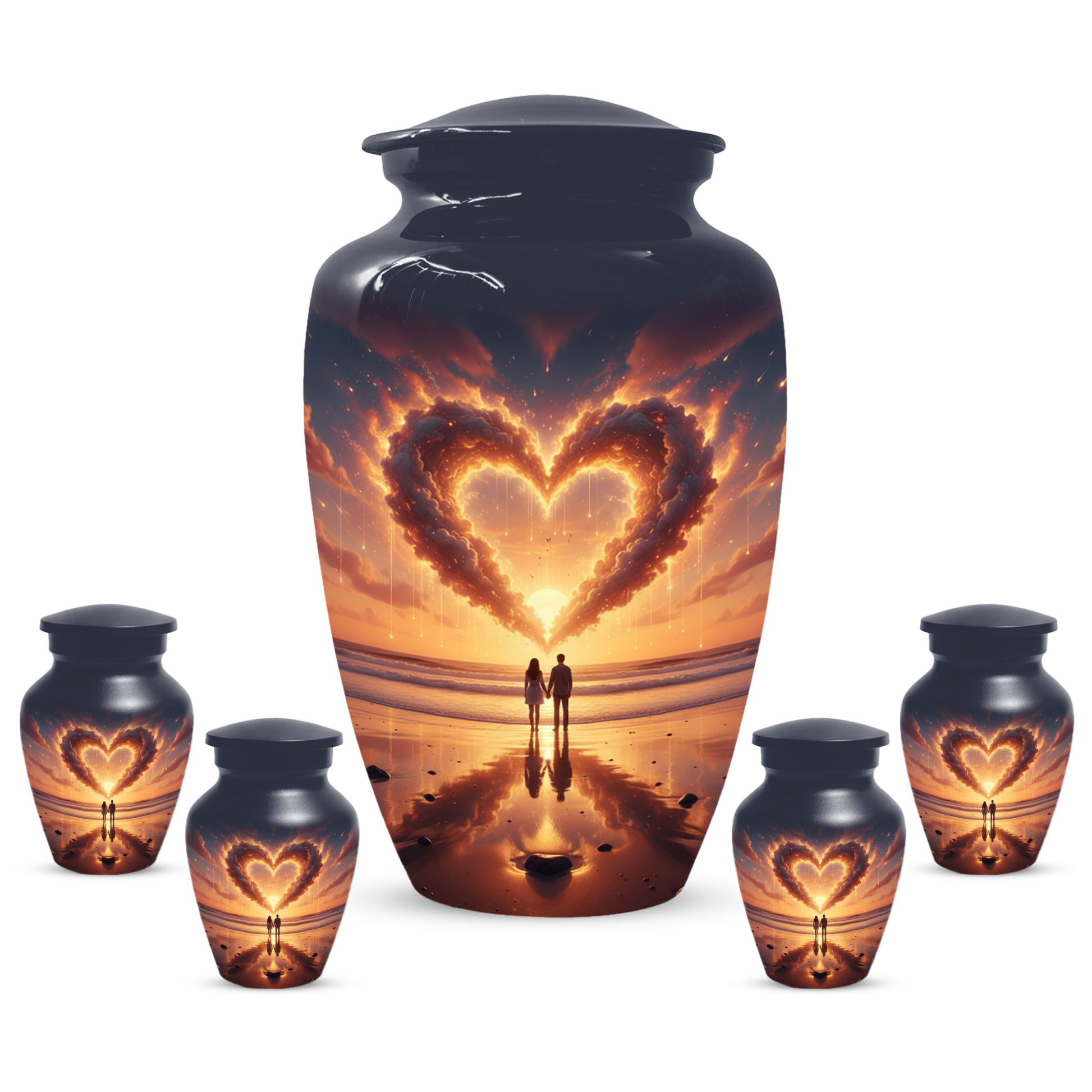 Beach Sunset Heart Adult Urn for Human Ashes | Romantic Ocean Cremation Urn for Adults