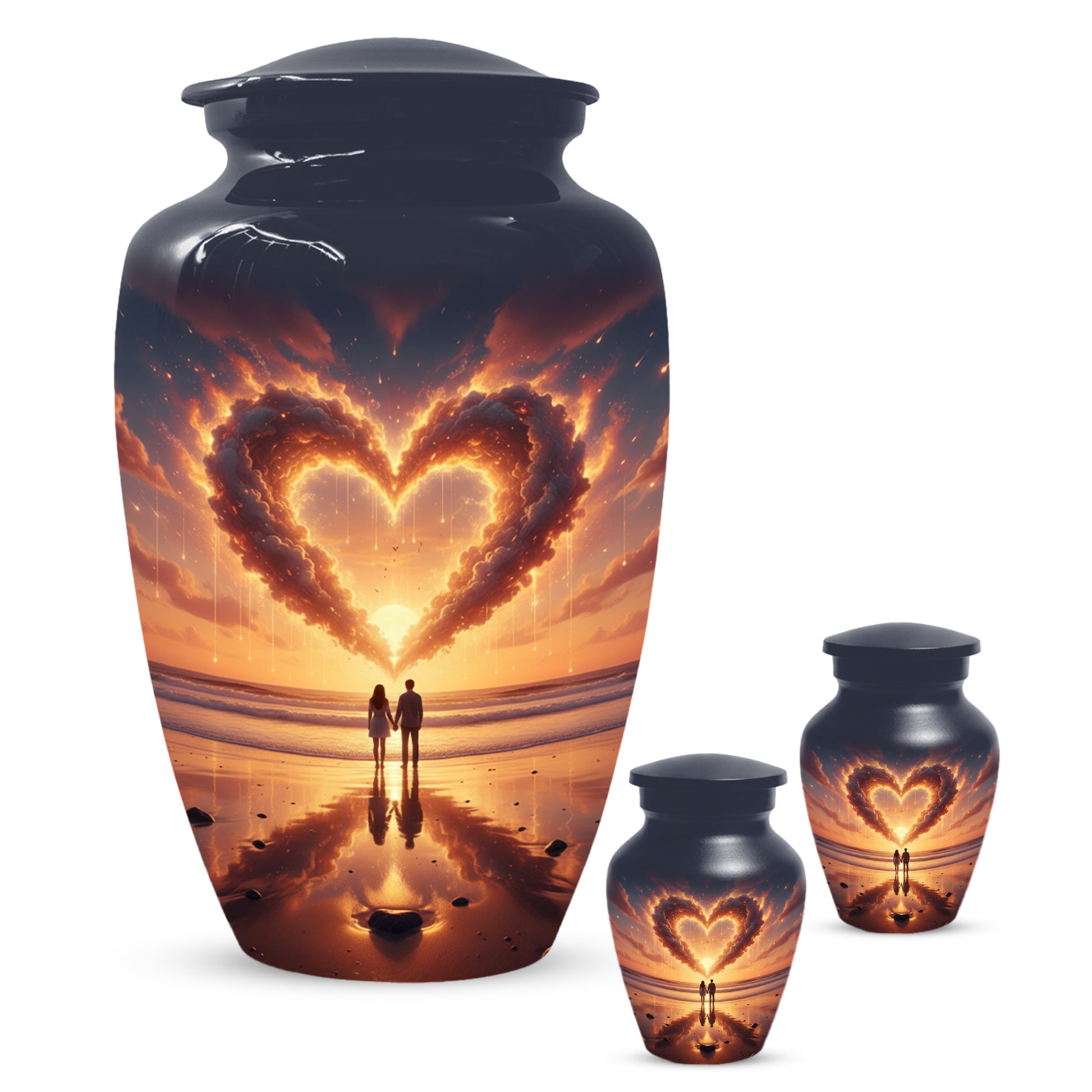 Beach Sunset Heart Adult Urn for Human Ashes | Romantic Ocean Cremation Urn for Adults