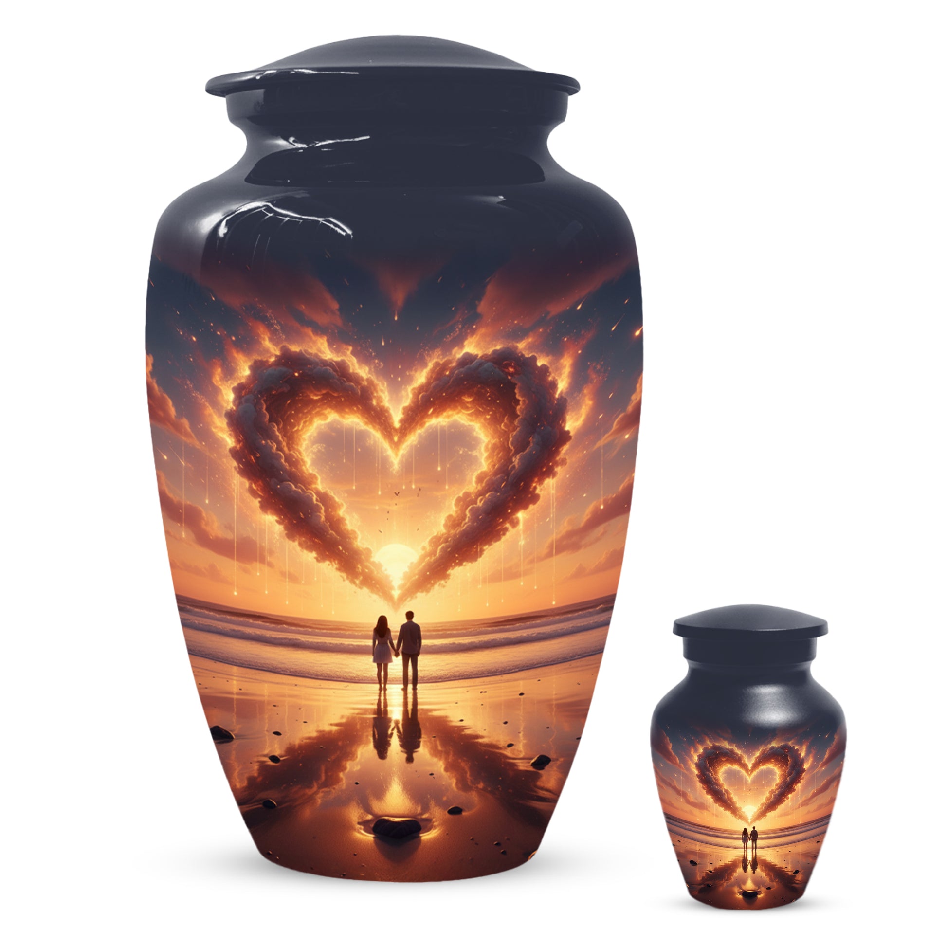 Beach Sunset Heart Adult Urn for Human Ashes | Romantic Ocean Cremation Urn for Adults