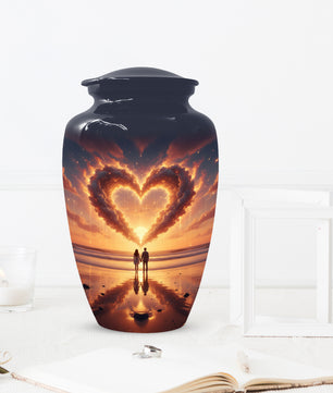 Beach Sunset Heart Adult Urn for Human Ashes | Romantic Ocean Cremation Urn for Adults
