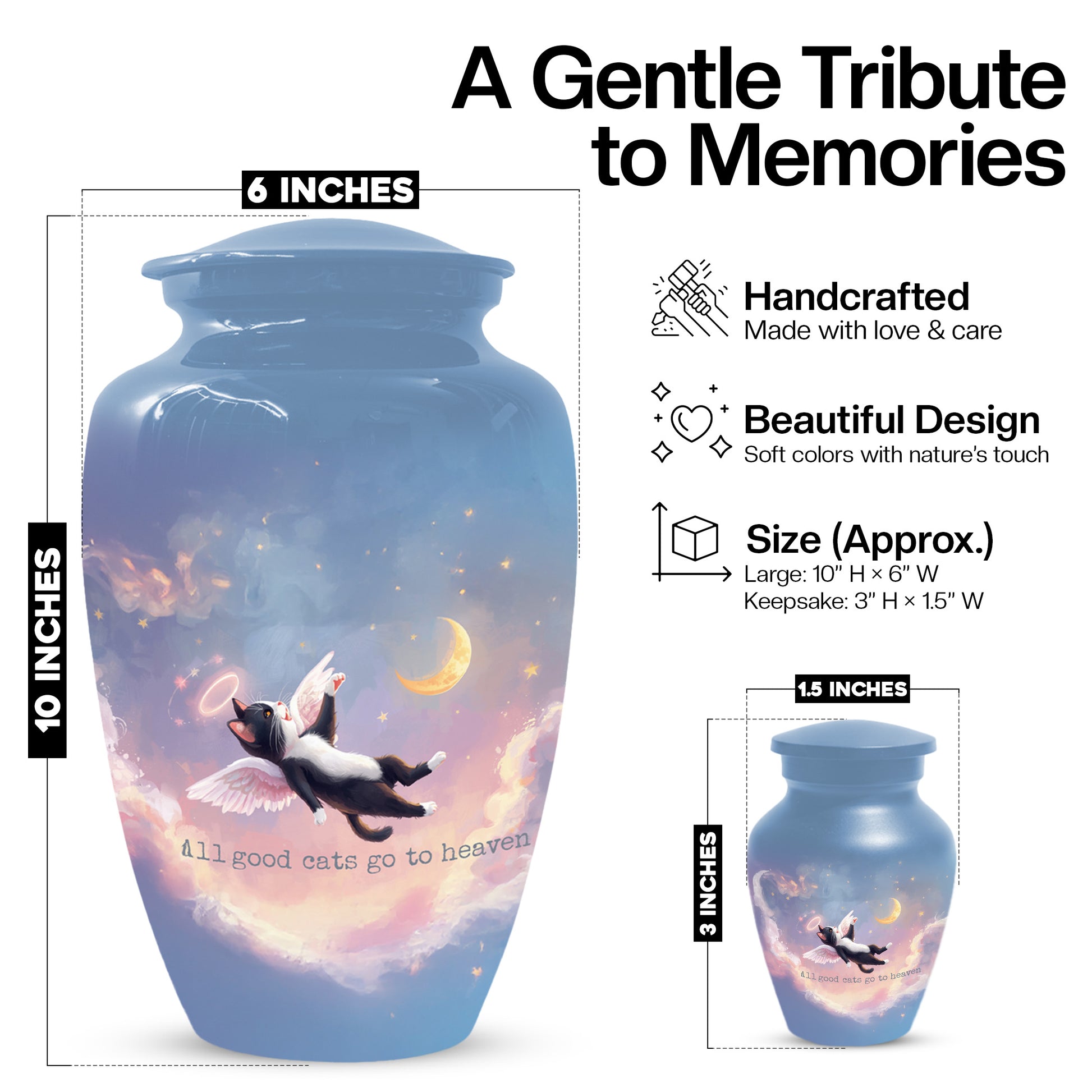 Angel Cat Cremation Urn for Human Ashes | Adult Cat Memorial Urn