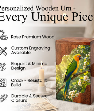 Wooden Cremation Urn for Human Ashes | Sun Conure Parrot Wooden Urn