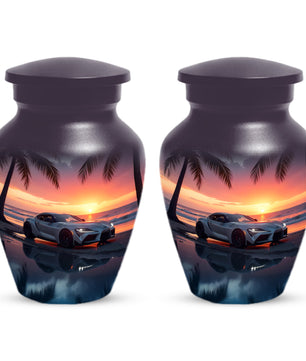 Beach Sunset Car Cremation Urn for Human Ashes | Adult Urn with Sports Car