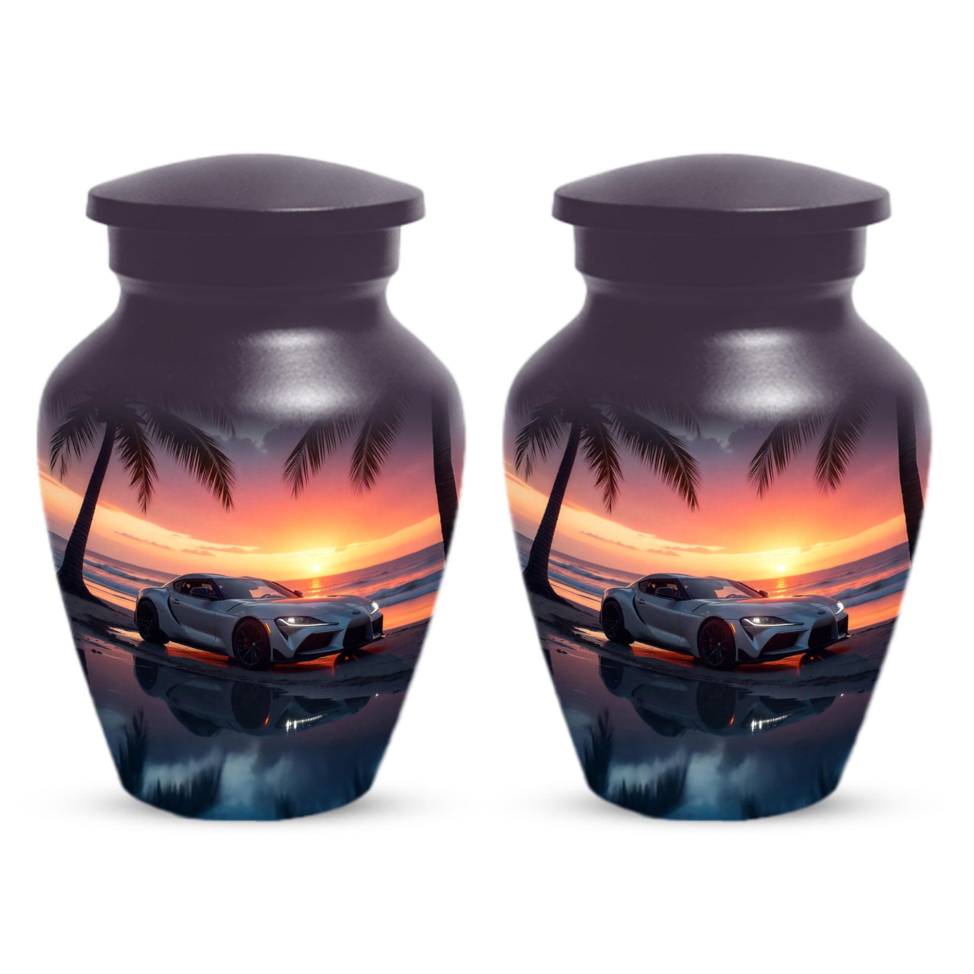 Beach Sunset Car Cremation Urn for Human Ashes | Adult Urn with Sports Car