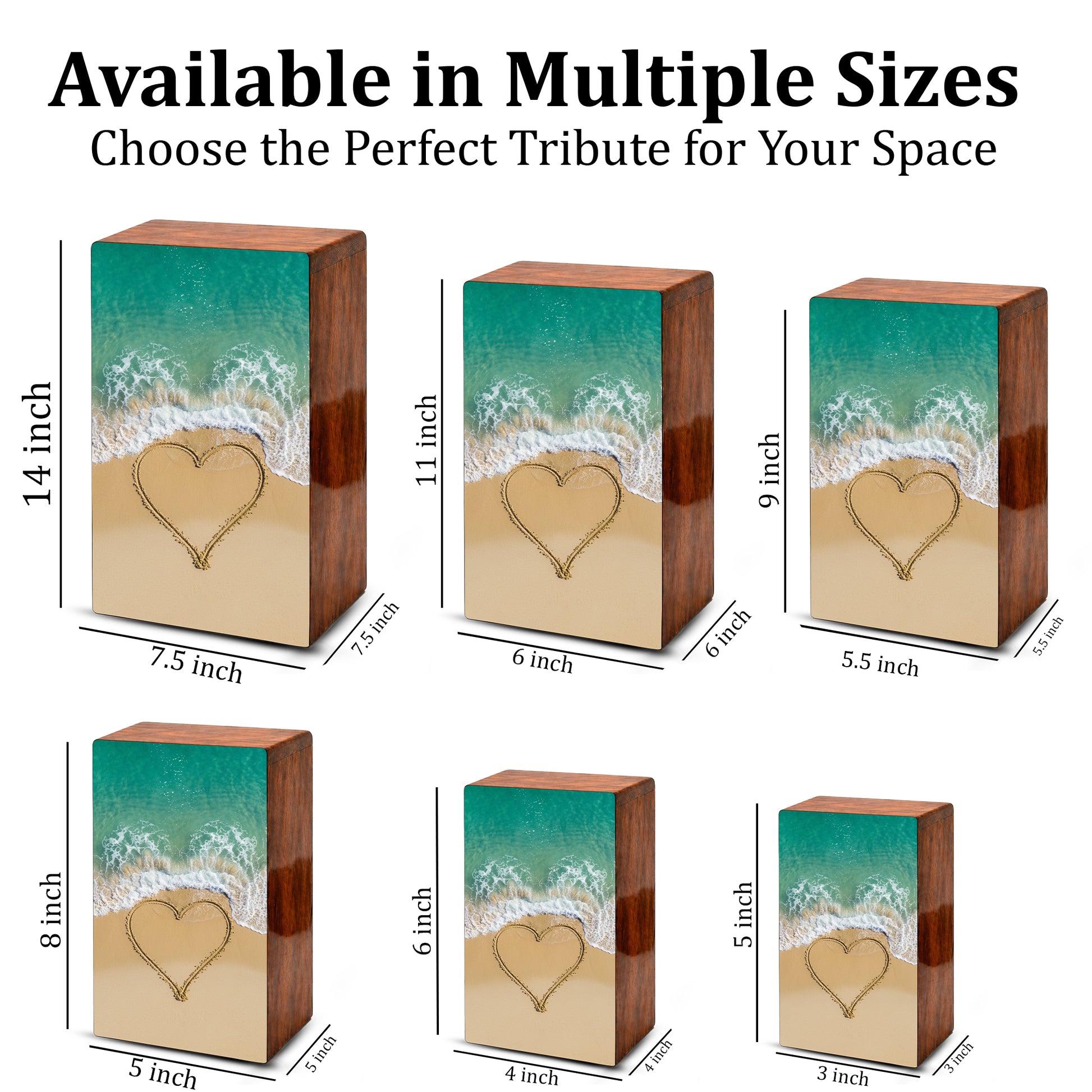 Heart Beach Themed Urn – Ocean Decorative Keepsake Urns for Adults