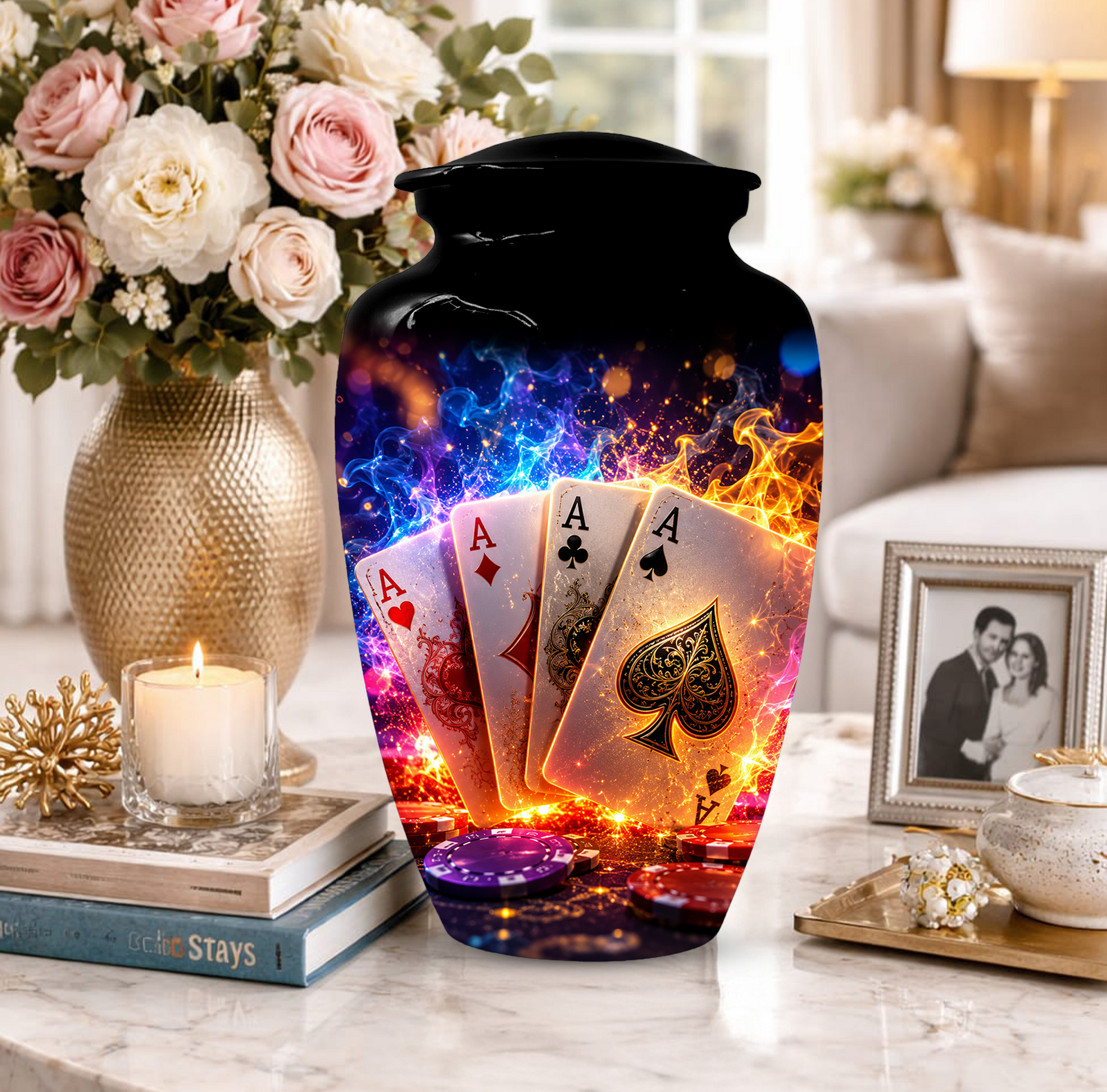 Poker Cremation Urn for Ashes - Personalized Casino Memorial for Dad