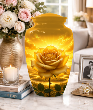 Yellow Rose Urn for Ashes - Personalized Memorial Urns for Men & Women
