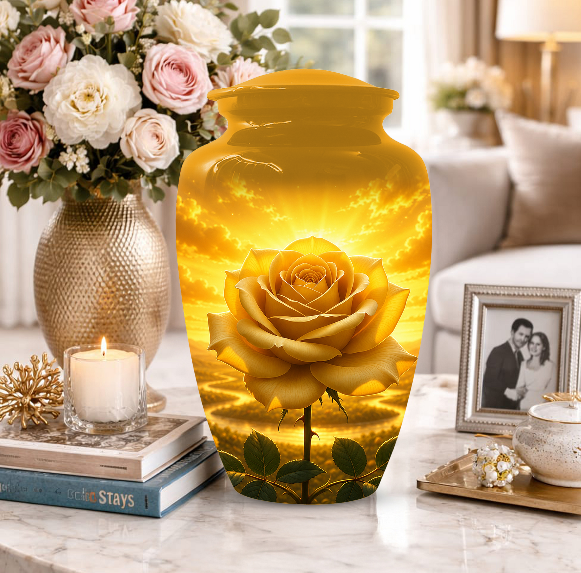 Yellow Rose Urn for Ashes - Personalized Memorial Urns for Men & Women
