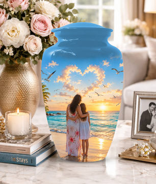 Customizable Mother Daughter Cremation Urn - Custom Photo Text Large Urn Keepsake