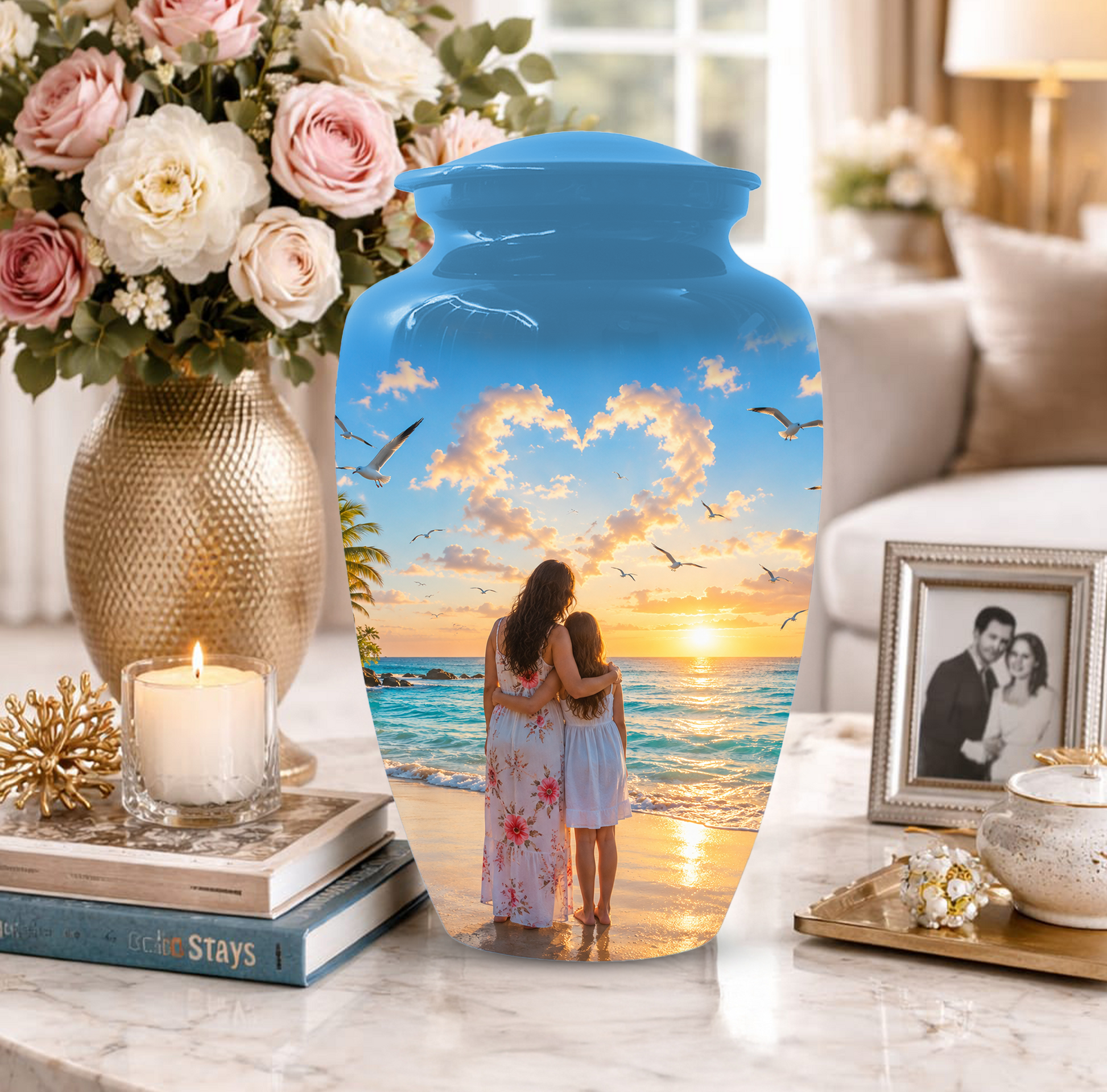 Customizable Mother Daughter Cremation Urn - Custom Photo Text Large Urn Keepsake