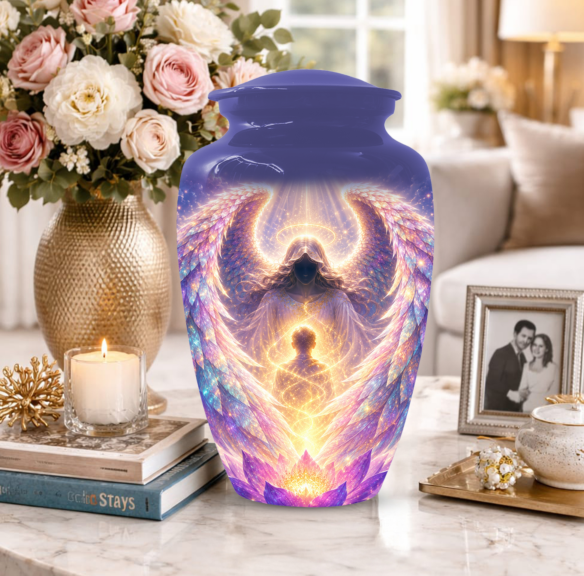 Guardian Angel Cremation Urn, Personalized Angel Memorial Urn for Human Ashes
