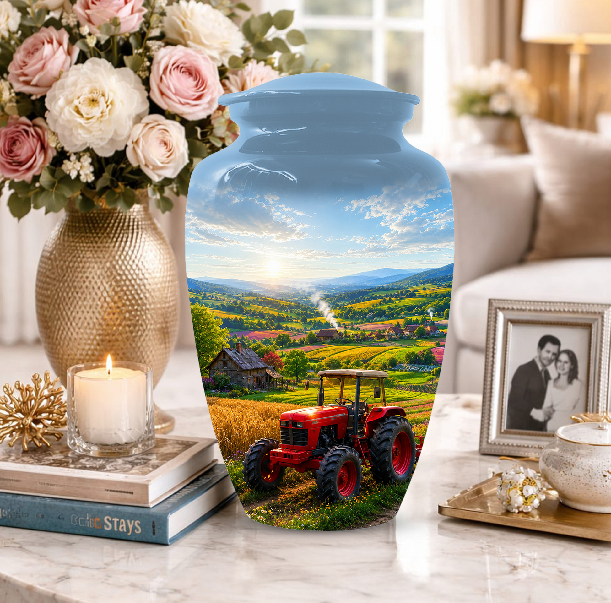 Farm Tractor Urn for Ashes- Personalized Country Memorial for Dad
