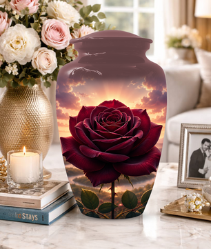 Red Rose Cremation Urn for Ashes - Personalized Floral Memorial for Mom