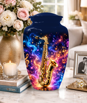 Saxophone Cremation Urn for Dad & Mom, Personalized Music Memorial Urn for Human Ashes