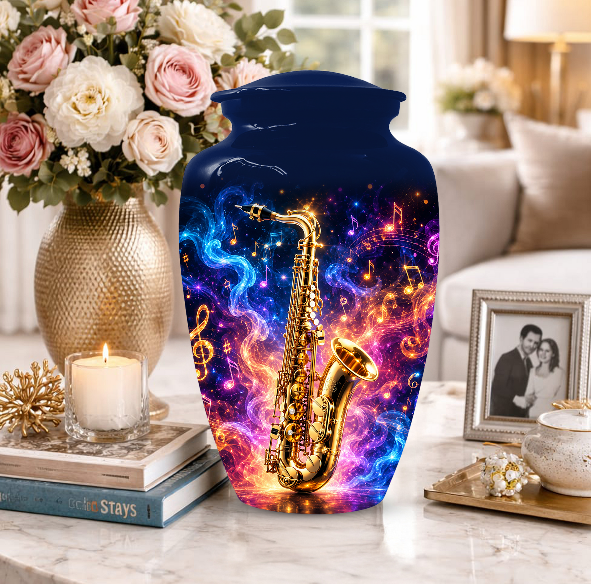 Saxophone Cremation Urn for Dad & Mom, Personalized Music Memorial Urn for Human Ashes