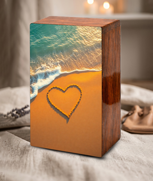 Ocean Beach Urn Wooden – Heart Coastal Memorial Urn for Human Ashes