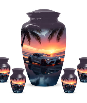 Beach Sunset Car Cremation Urn for Human Ashes | Adult Urn with Sports Car