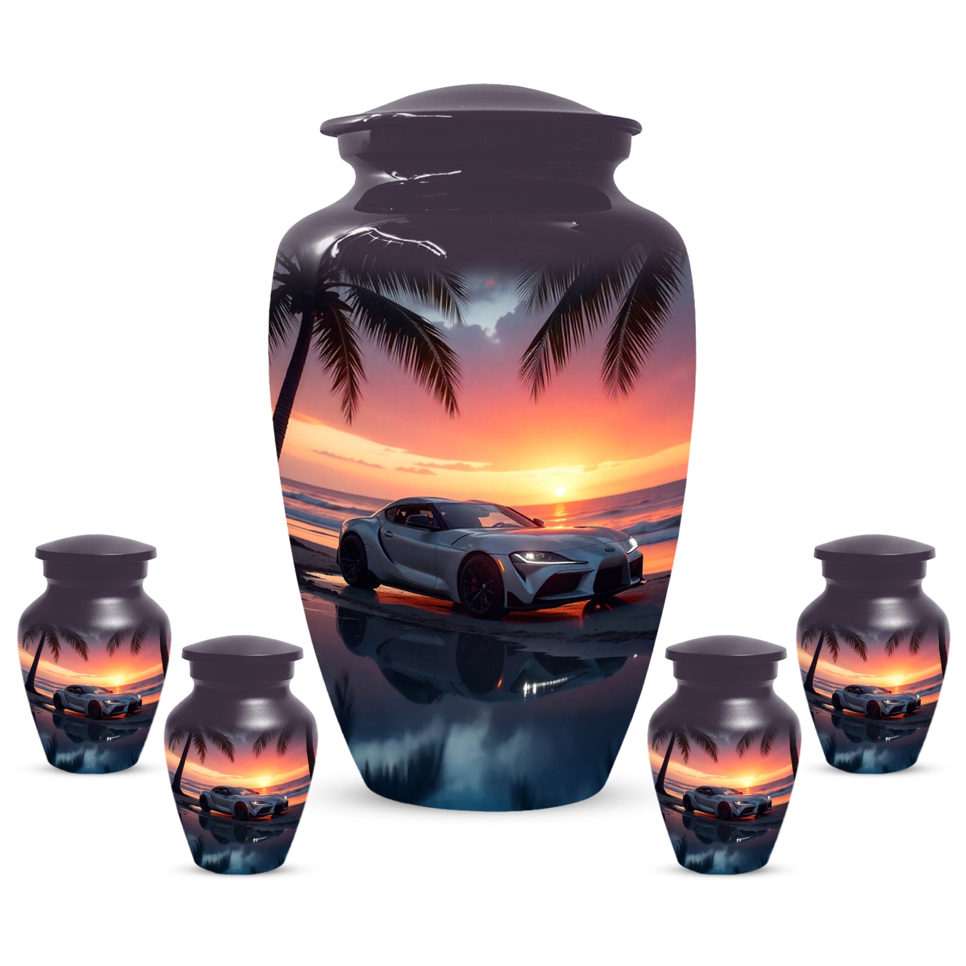 Beach Sunset Car Cremation Urn for Human Ashes | Adult Urn with Sports Car