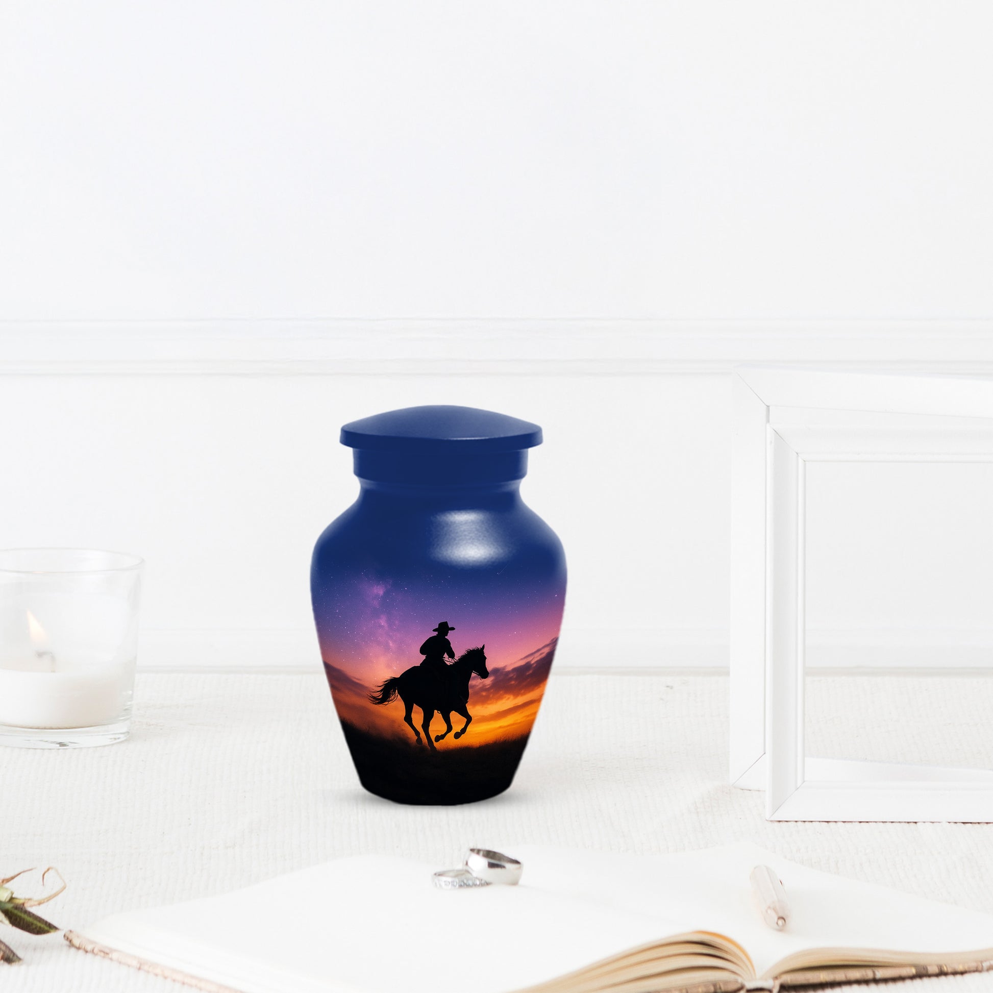 Cowboy Sunset Urn for Adult Ashes | Western Cowboy Urn for Dad