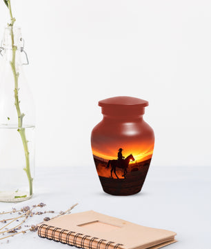 Cowboy Sunset Urn for Adult Ashes | Western Urn | Cowboy Urn for Dad