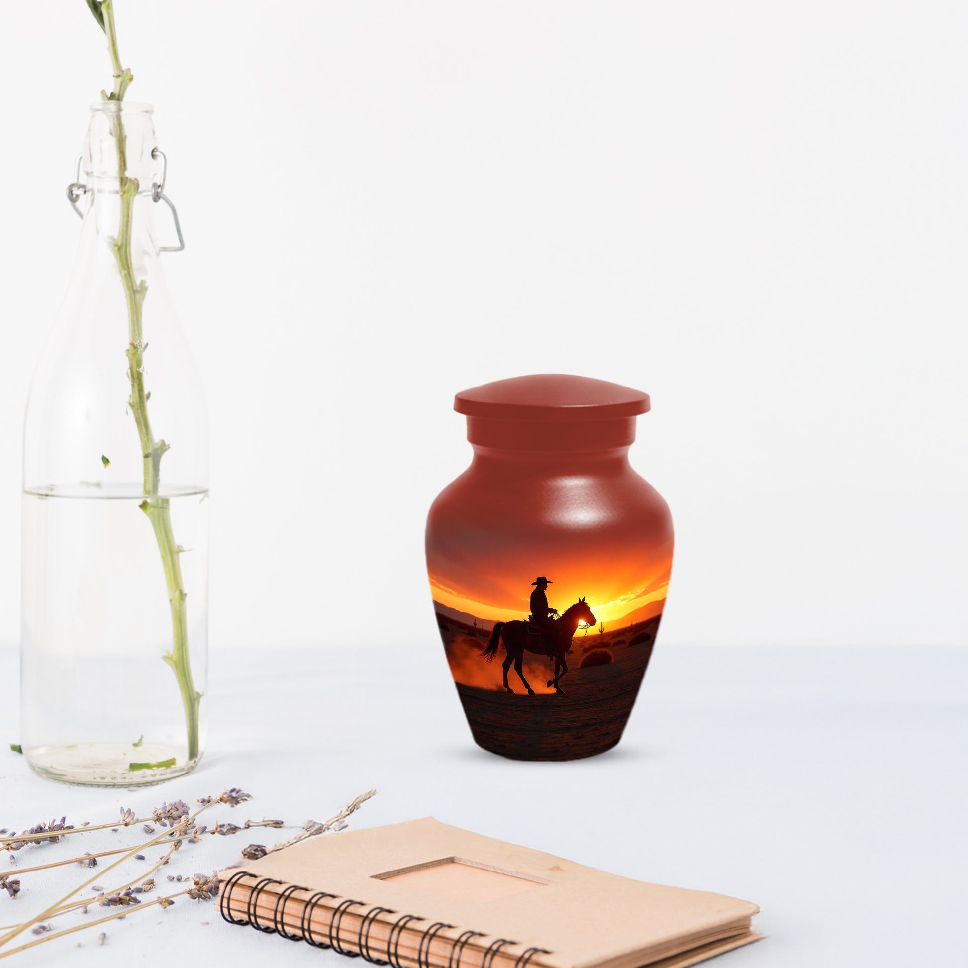 Cowboy Sunset Urn for Adult Ashes | Western Urn | Cowboy Urn for Dad