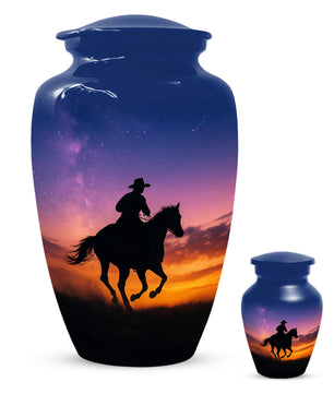 Cowboy Sunset Urn for Adult Ashes | Western Cowboy Urn for Dad