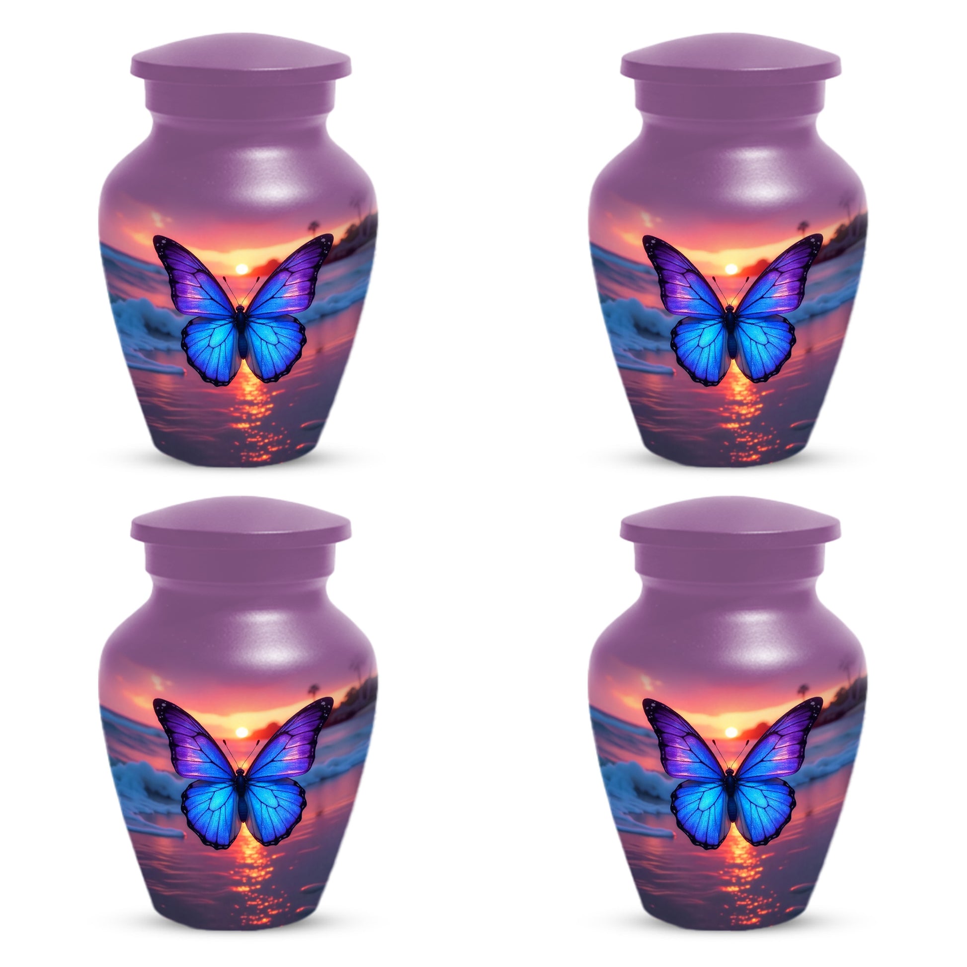 Blue Butterfly Sunset Urn for Human Ashes | Elegant Blue Butterfly Sunset Cremation Urn for Adult Memorial