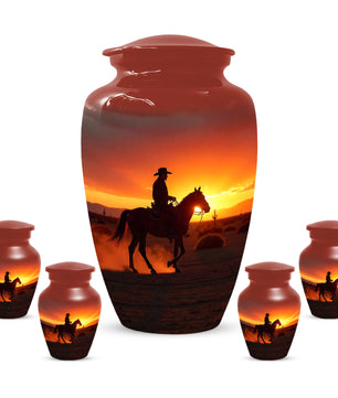Cowboy Sunset Urn for Adult Ashes | Western Urn | Cowboy Urn for Dad