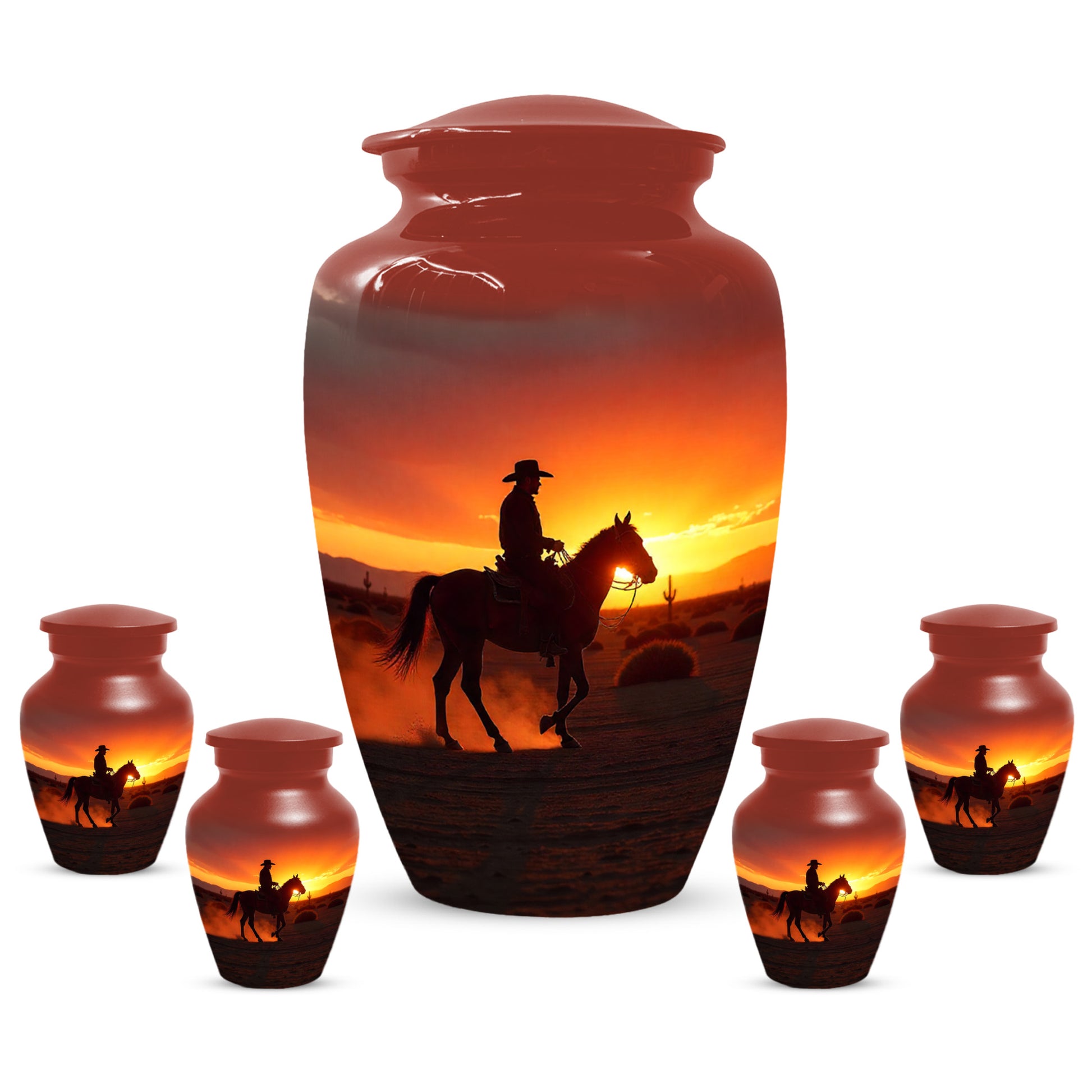 Cowboy Sunset Urn for Adult Ashes | Western Urn | Cowboy Urn for Dad