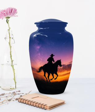 Cowboy Sunset Urn for Adult Ashes | Western Cowboy Urn for Dad
