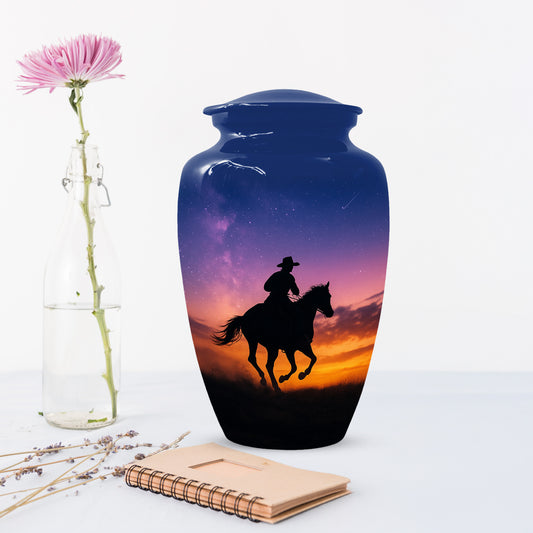 Cowboy Sunset Urn for Adult Ashes | Western Cowboy Urn for Dad