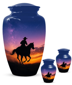 Cowboy Sunset Urn for Adult Ashes | Western Cowboy Urn for Dad