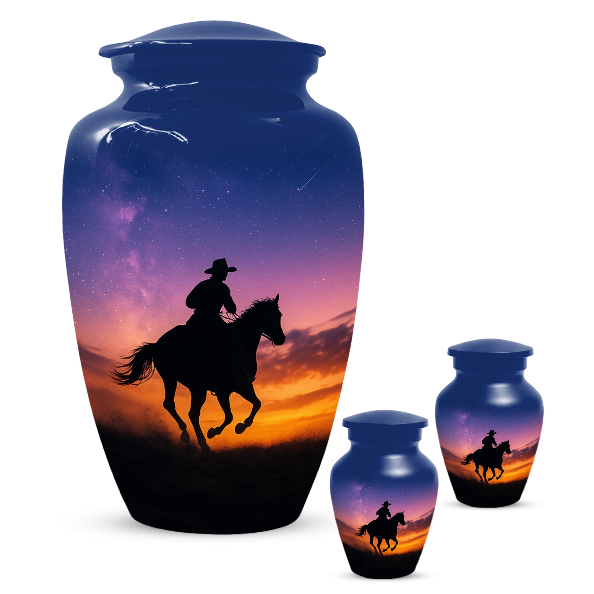 Cowboy Sunset Urn for Adult Ashes | Western Cowboy Urn for Dad