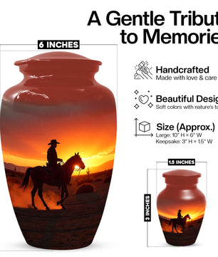 Cowboy Sunset Urn for Adult Ashes | Western Urn | Cowboy Urn for Dad