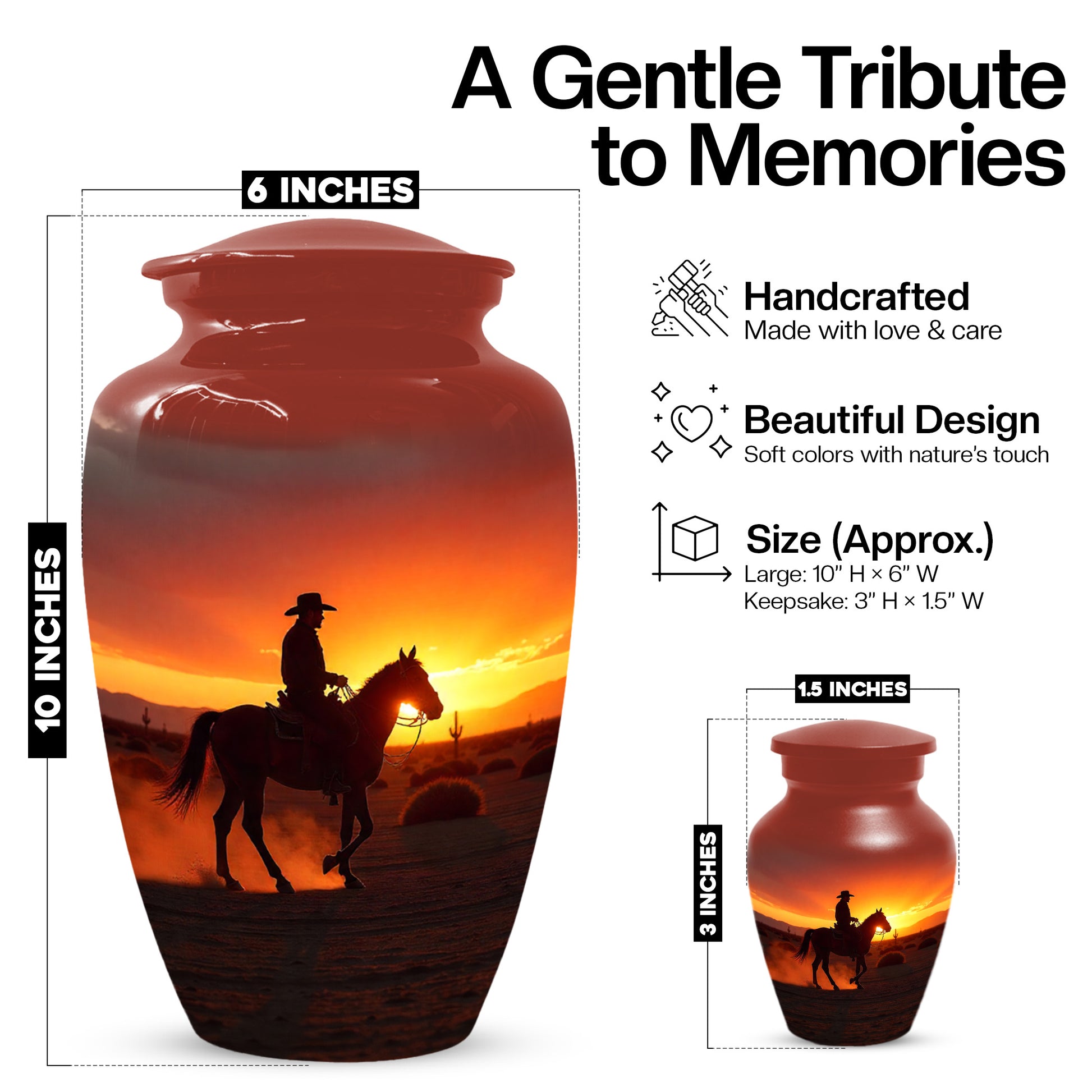 Cowboy Sunset Urn for Adult Ashes | Western Urn | Cowboy Urn for Dad
